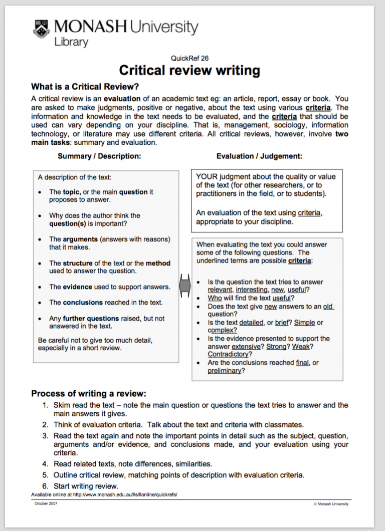 critical review sample essay